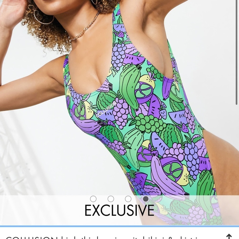 Collusion Women's Vibrant One Piece Swimsuit - Green and Purple super cute!